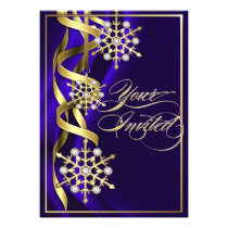 Jeweled Jazzy Snowflake Navy Holiday Card