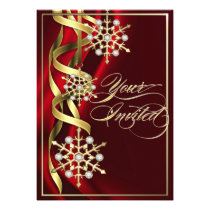 Jeweled Jazzy Snowflake Red Holiday Card