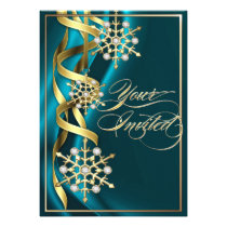 Jeweled Jazzy Snowflake Teal Holiday Card