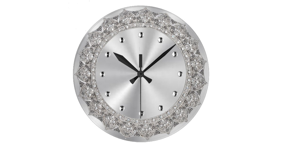 Jeweled Silver Large Clock Zazzle
