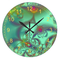 Jeweled Staircase - Abstract Emerald Kaleidoscope wall clocks