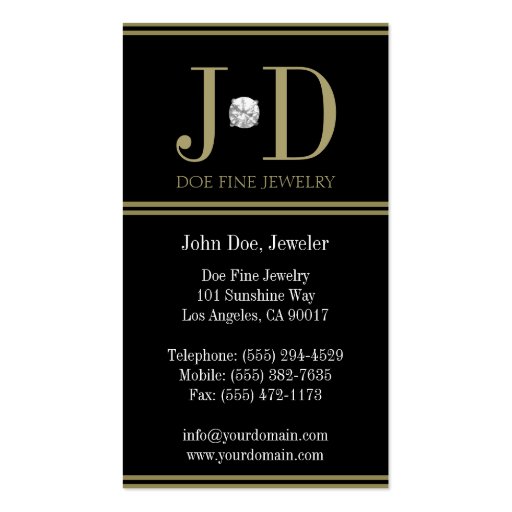 Jeweler Diamond Black/Gold Stripes Business Card (back side)