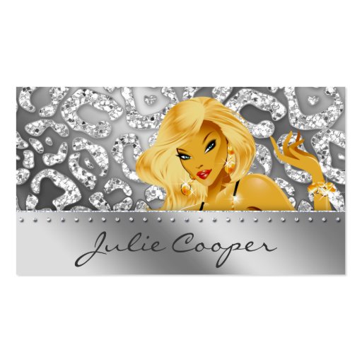 Jewelry Business Card Blonde Leopard Tanning Silve (front side)