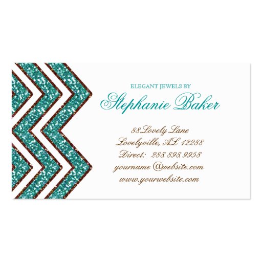 Jewelry Business Card Chevron Sparkle Brown Blue (back side)