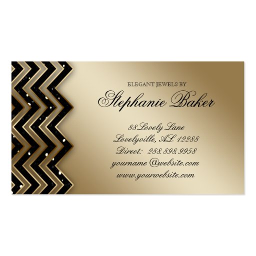 Jewelry Business Card Chevron Sparkle Gold Black (back side)