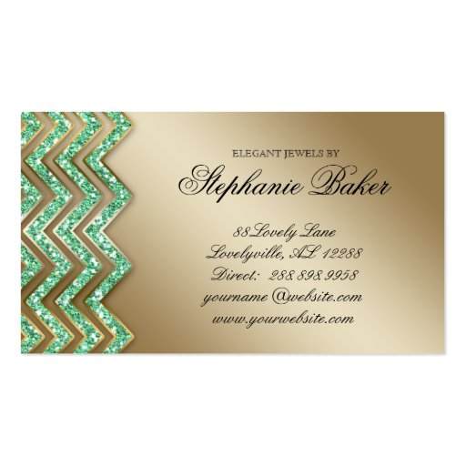 Jewelry Business Card Chevron Sparkle Gold Mint (back side)