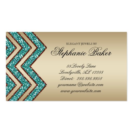 Jewelry Business Card Chevron Sparkle Gold Teal (back side)