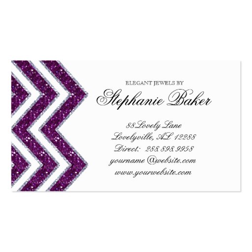 Jewelry Business Card Chevron Sparkle Purple White (back side)