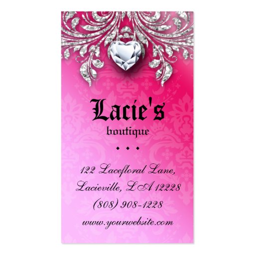 Jewelry Business Card Elegant Vintage Damask Pink (front side)