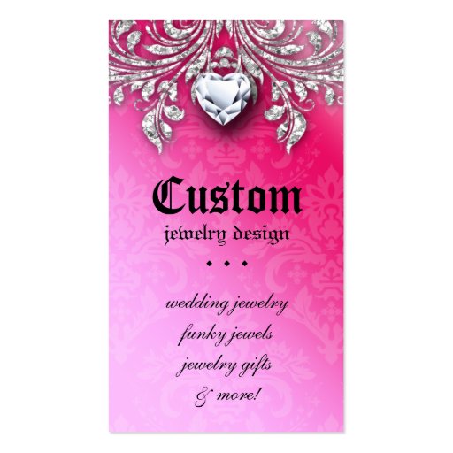 Jewelry Business Card Elegant Vintage Damask Pink (back side)