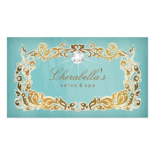Jewelry Business Card Floral Blue Gold Frame (front side)