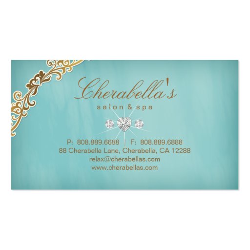 Jewelry Business Card Floral Blue Gold Frame Heart (back side)