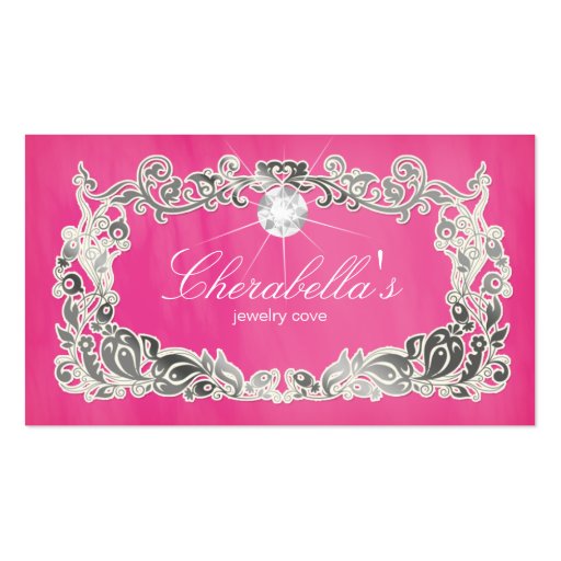 Jewelry Business Card Floral Pink Silver Diamonds (front side)