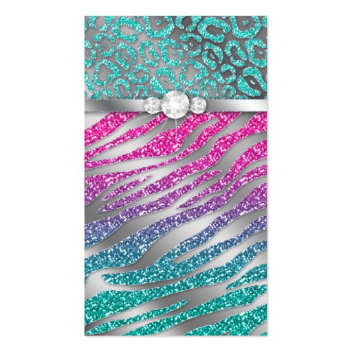 Jewelry Business Card Glitter Zebra Pink Blue (front side)