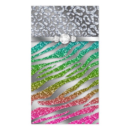 Jewelry Business Card Glitter Zebra Pink Silver (front side)