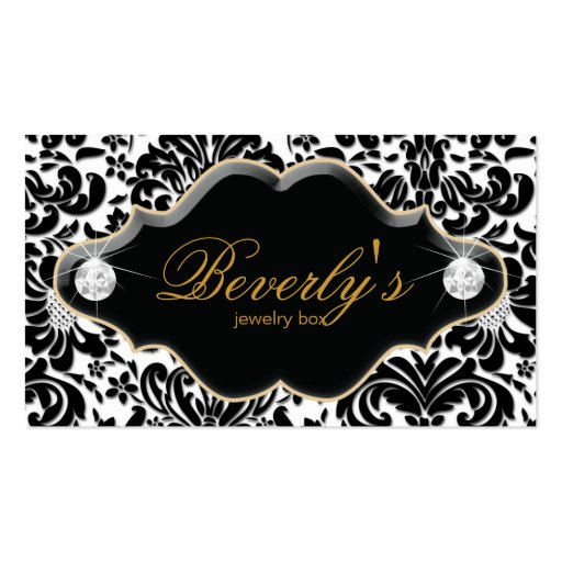 Jewelry Business Card Gold Damask Diamonds (front side)