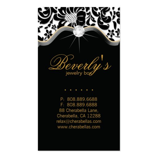 Jewelry Business Card Gold Damask Diamonds (back side)