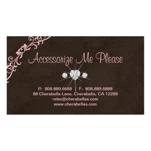 Jewelry Business Card Pink Brown Floral Heart (back side)