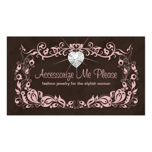 Jewelry Business Card Pink Brown Floral Heart