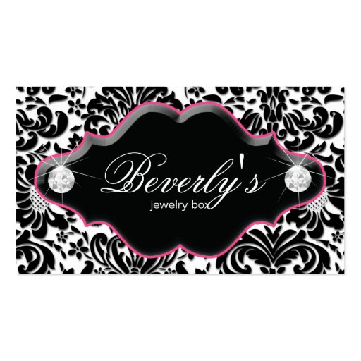 Jewelry Business Card Pink Damask Diamonds (front side)