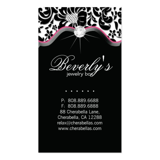 Jewelry Business Card Pink Damask Diamonds (back side)