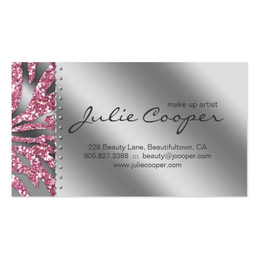 Jewelry Business Card Pink Woman Zebra Silver (back side)