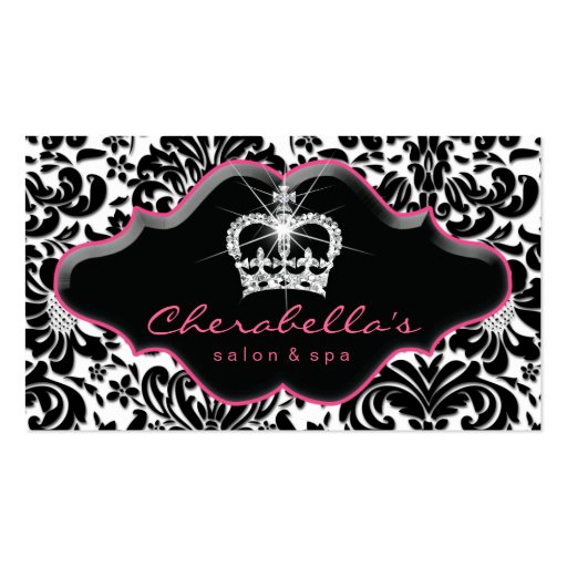 Jewelry Business Card Princess Crown Floral Damask (front side)