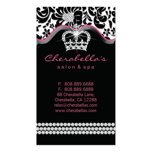 Jewelry Business Card Princess Crown Floral Damask (back side)