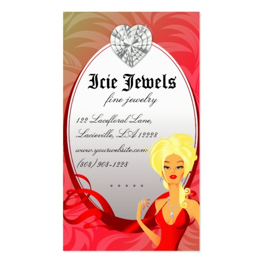Jewelry Business Card Red Gold Heart Blonde (back side)