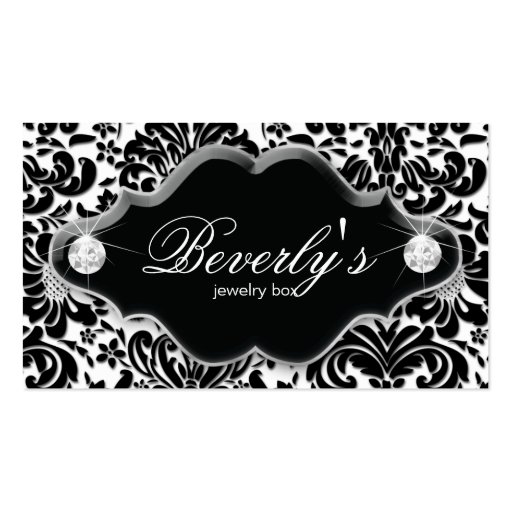 Jewelry Business Card Silver Damask Diamonds (front side)