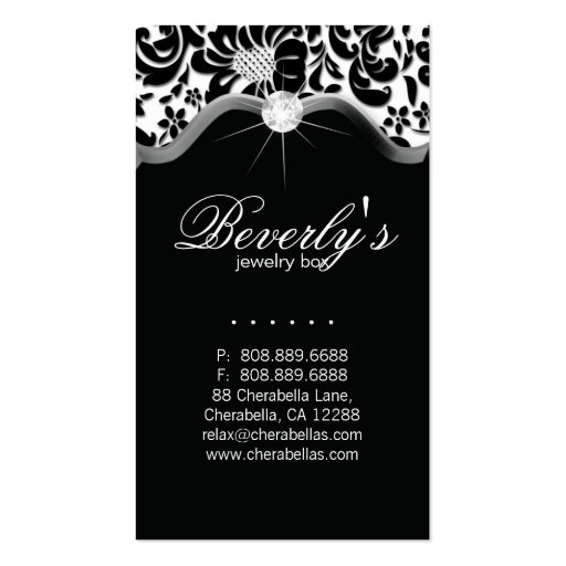 Jewelry Business Card Silver Damask Diamonds (back side)