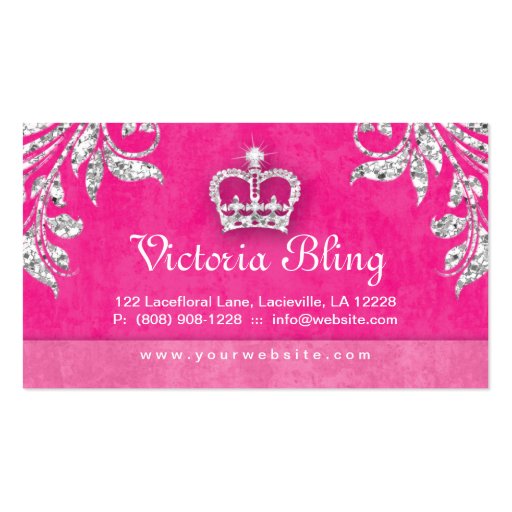 Jewelry Business Card Stripes Crown Pink (back side)