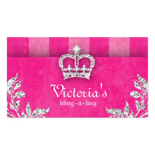Jewelry Business Card Stripes Crown Pink
