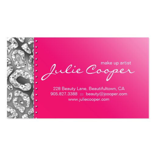 Jewelry Business Card Woman Leopard Pink Silver (back side)