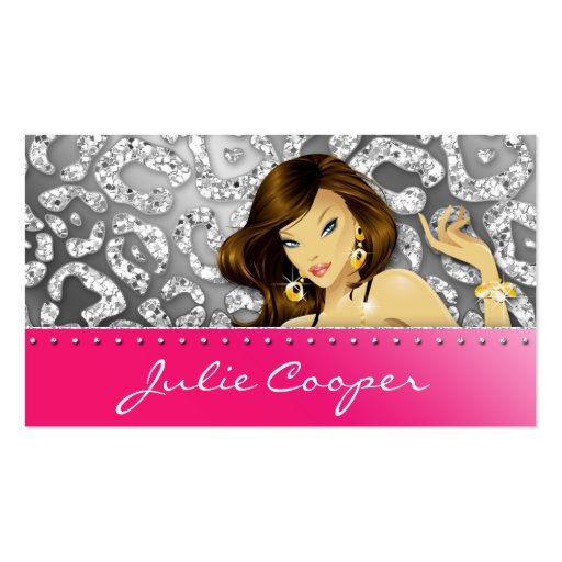 Jewelry Business Card Woman Leopard Pink Silver (front side)
