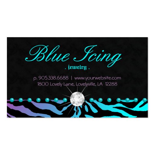 Jewelry Business Card Zebra Blue Dots Blue Pink (back side)