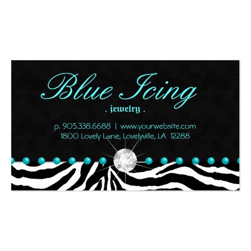 Jewelry Business Card Zebra Blue Dots Diamond (back side)