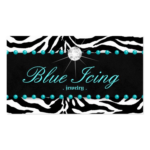 Jewelry Business Card Zebra Blue Dots Diamond (front side)