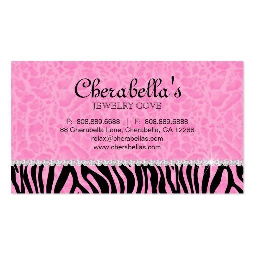 Jewelry Business Card Zebra Bow Heart (back side)