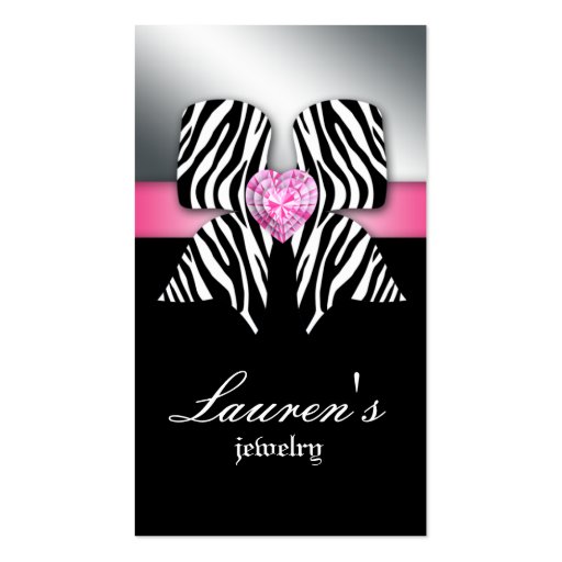 Jewelry Business Card Zebra Bow Pink (front side)