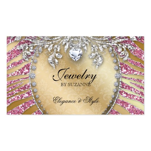 Jewelry Business Card Zebra Glitter Pink Gold (front side)