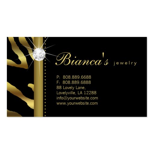 Jewelry Business Card Zebra Gold Diamonds (back side)