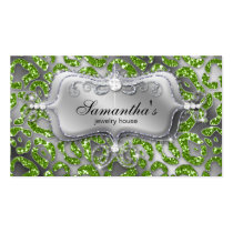 Jewelry Business Card Zebra Green Silver Glitter business cards