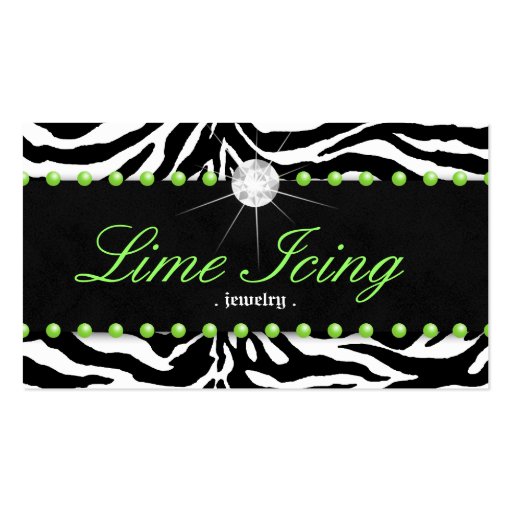 Jewelry Business Card Zebra Lime Dots Diamond