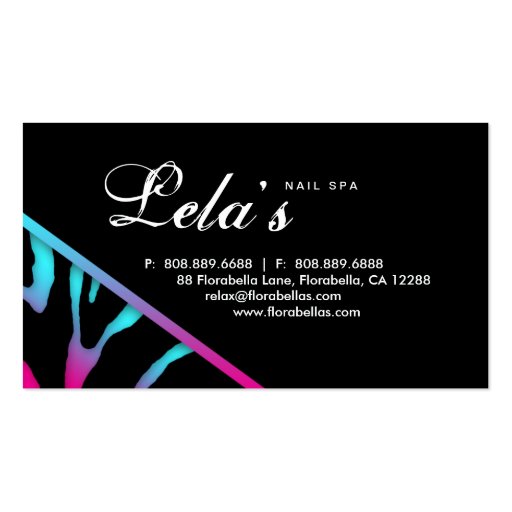 Jewelry Business Card Zebra Nail Salon Blue Pink (back side)