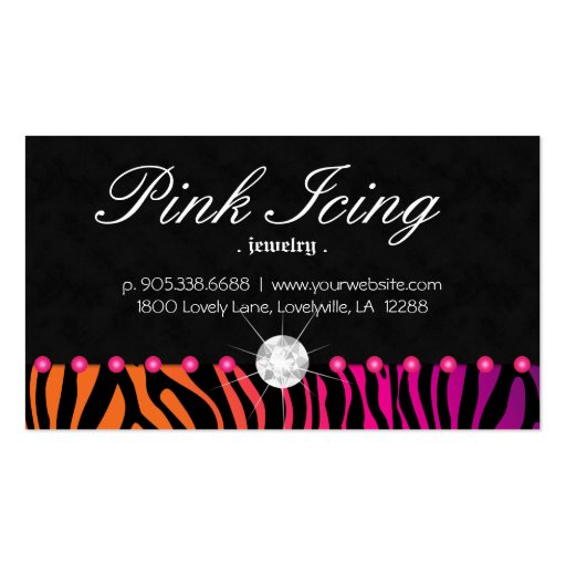 Jewelry Business Card Zebra Orange Purple Dots (back side)