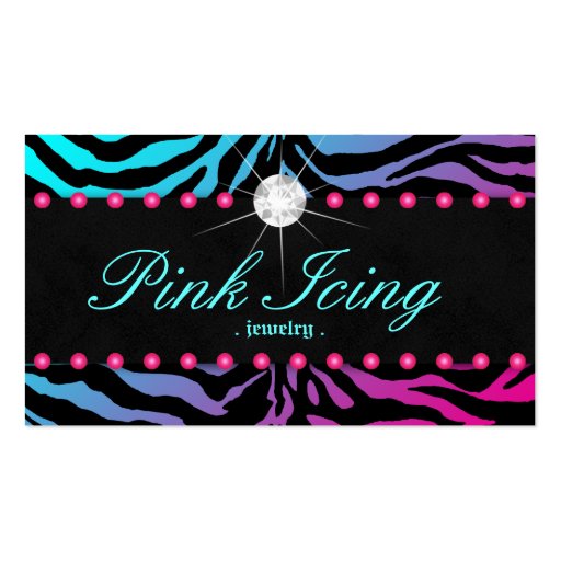 Jewelry Business Card Zebra Pink Dots Blue Pink (front side)