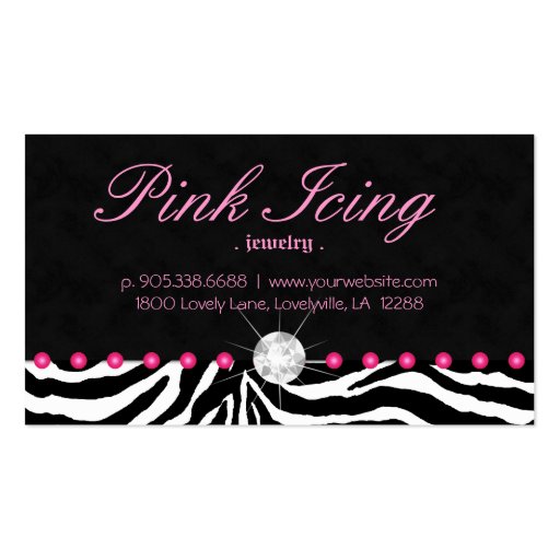 Jewelry Business Card Zebra Pink Dots Diamond (back side)