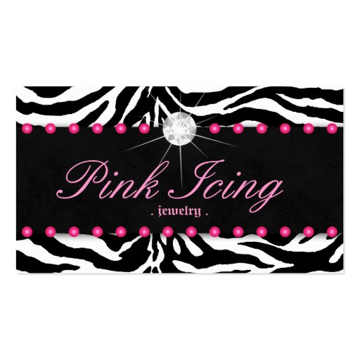 Jewelry Business Card Zebra Pink Dots Diamond (front side)