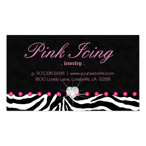 Jewelry Business Card Zebra Pink Dots Heart (back side)